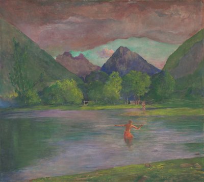 Afterglow, Tautira River, Tahiti, Fisherman Spearing a Fish, c.1895 by John La Farge or Lafarge